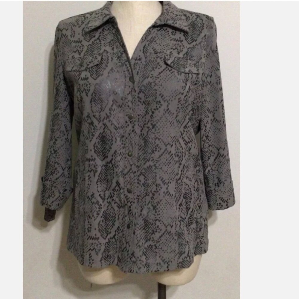 Jm Collection Silver Button Down Jacket Silver Me… - image 1